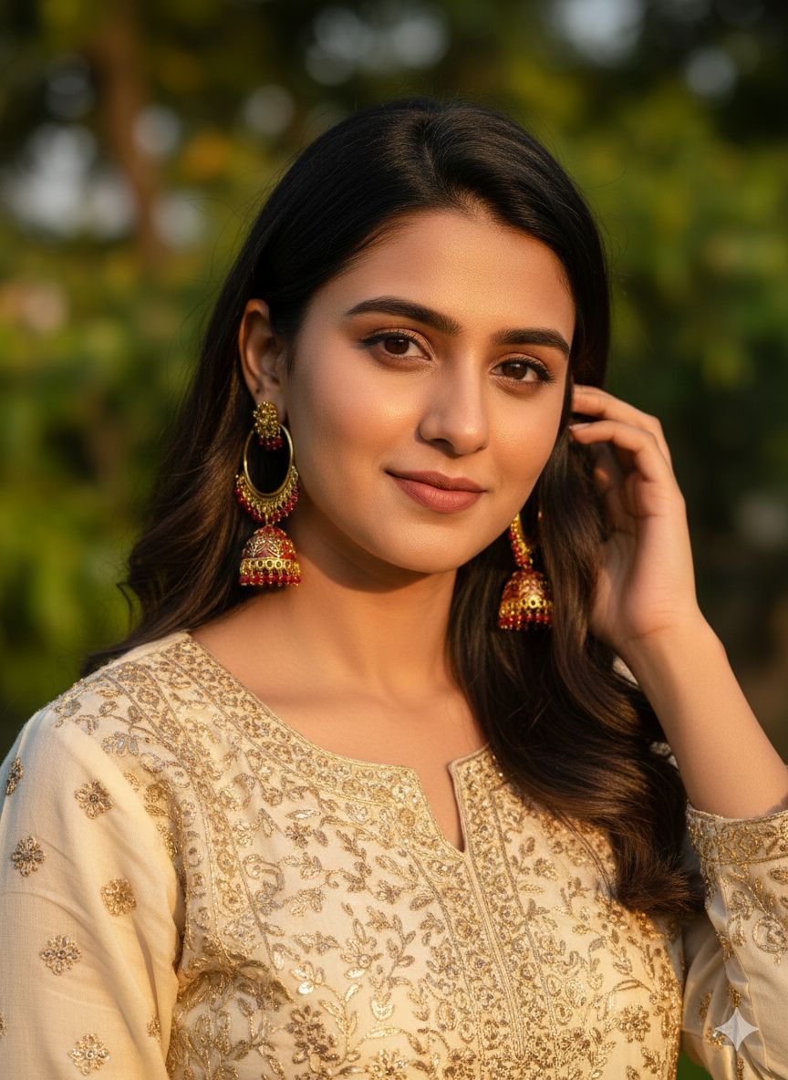 Antique Hoop Jhumkas with Ruby Drops