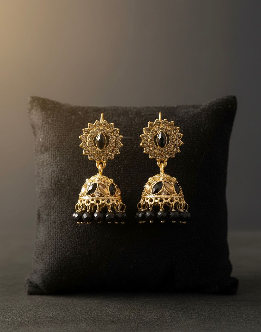 Antique Black Onyx Bead Jhumka