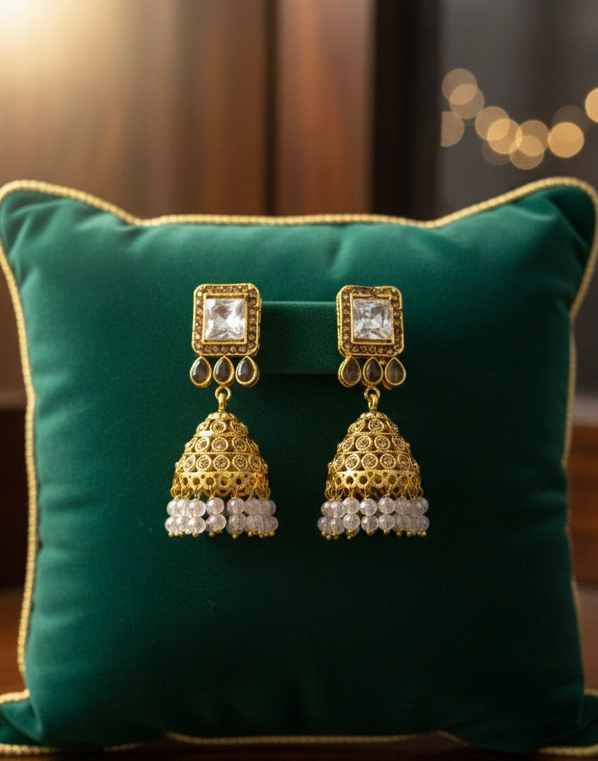 The 'Aizah' Kundan Square Jhumka