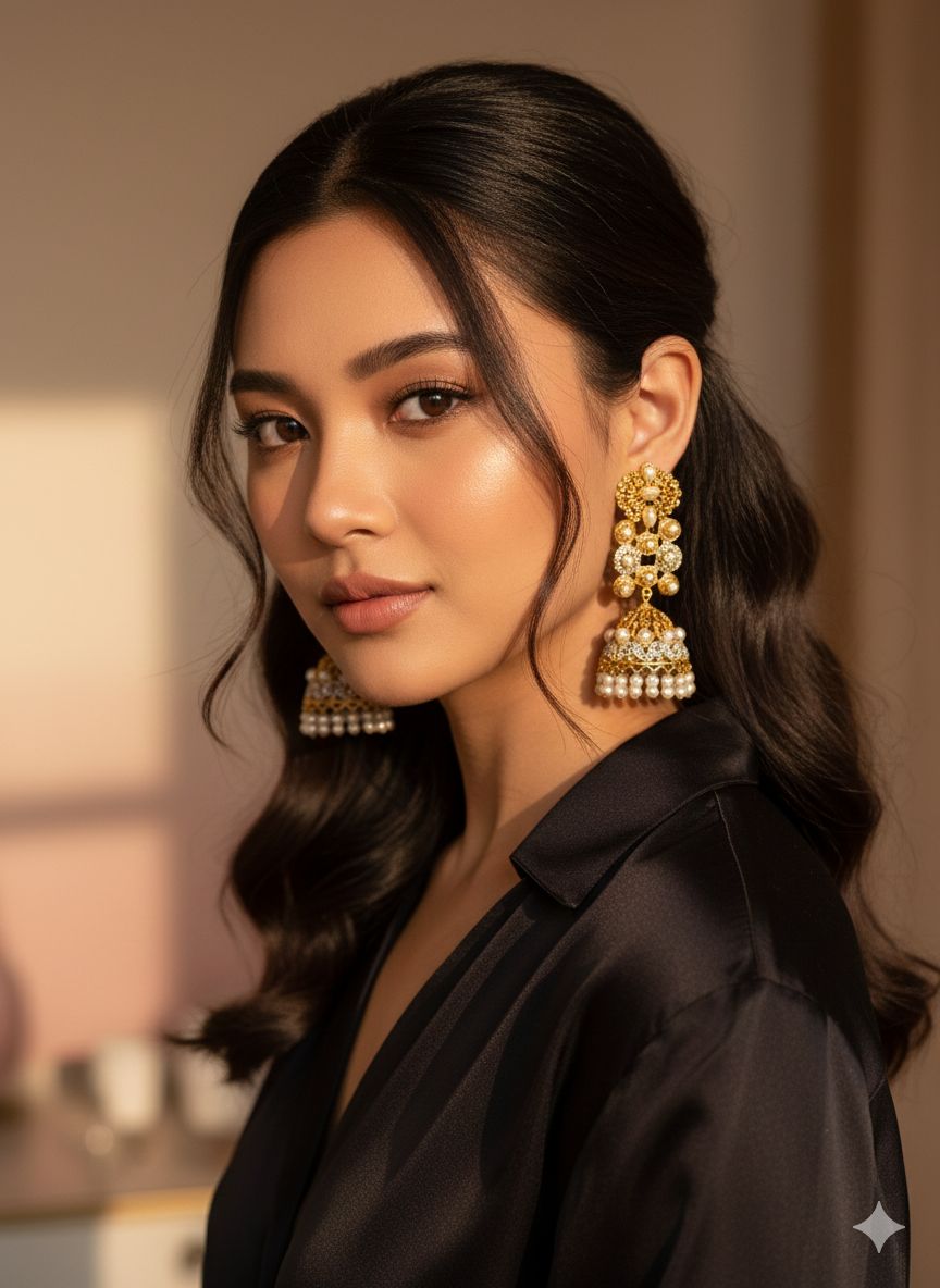 The 'Amina' Cascade Pearl Jhumkas