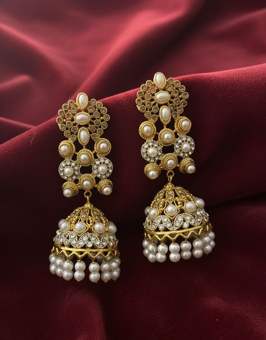 The 'Amina' Cascade Pearl Jhumkas