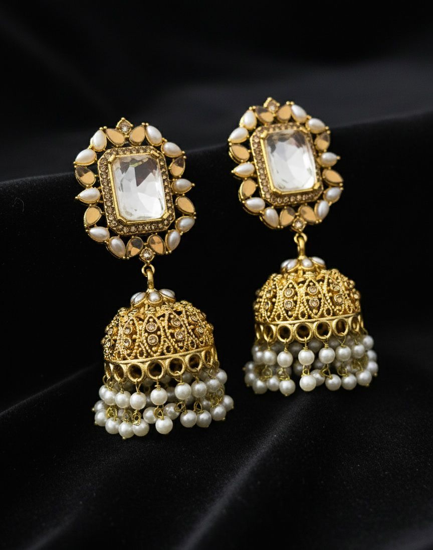 The 'Aisha' Polki Stud & Pearl Jhumka