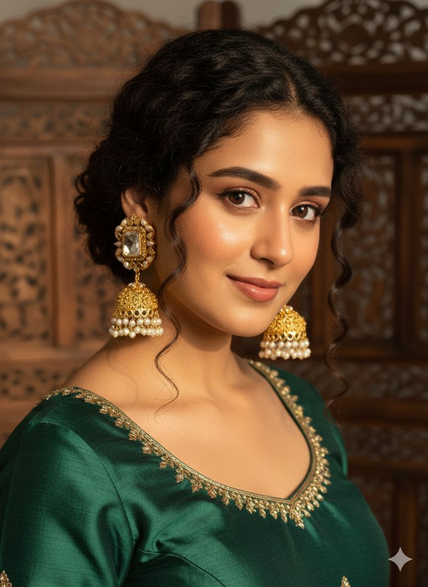 The 'Aisha' Polki Stud & Pearl Jhumka