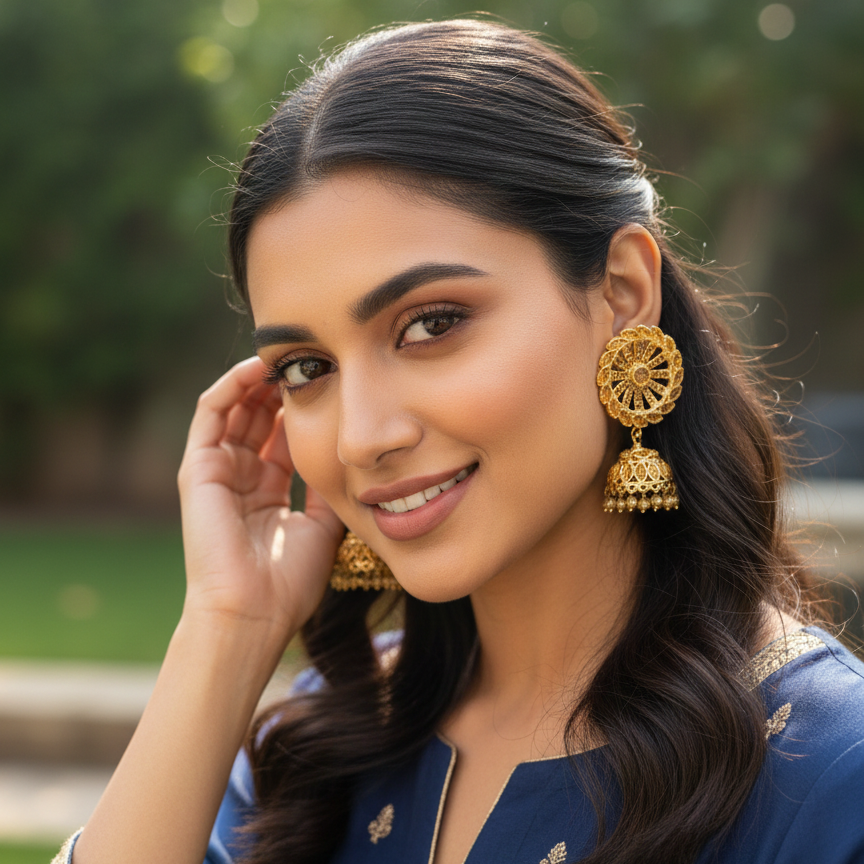 Royal Sunburst Gold Jhumkas