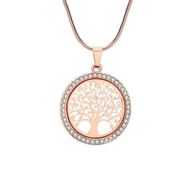 Round Hollow Tree of Life Pendant- Rose Gold - SANIA STORE 