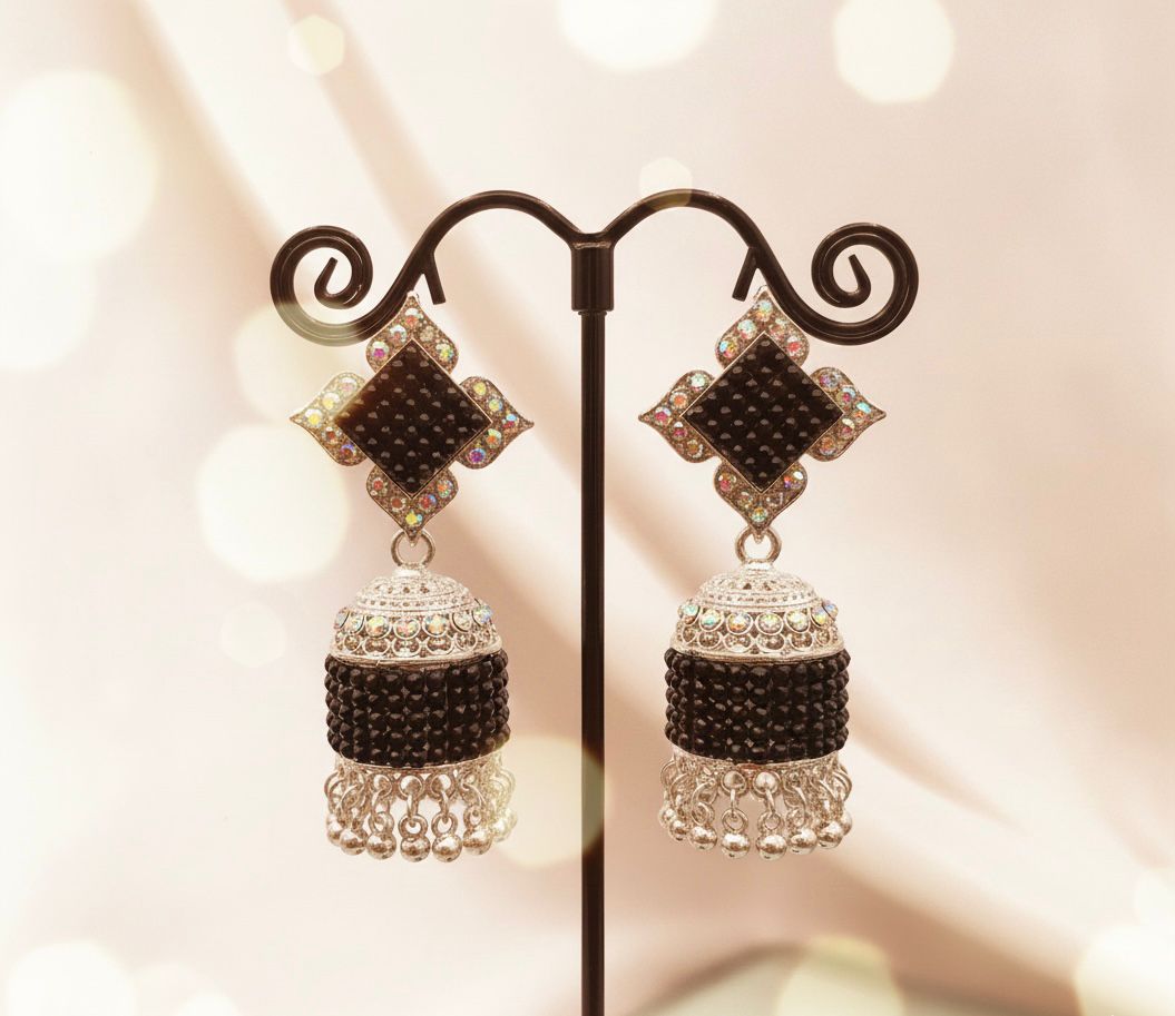 Black & silver Royale Crystal Jhumka