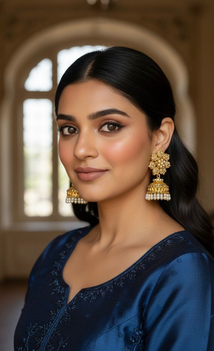 Golden Pearl Blossom Jhumkas