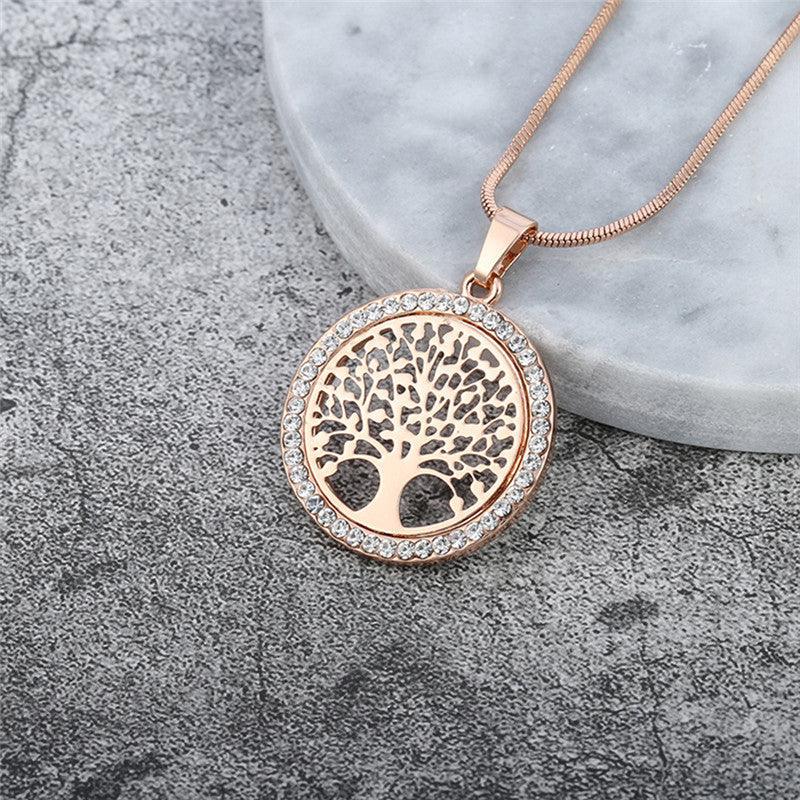 Round Hollow Tree of Life Pendant- Rose Gold - SANIA STORE 
